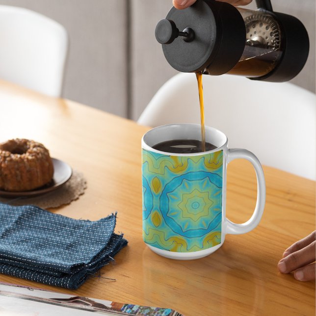 Oriental Star In Blue and Old Gold Yellow Mug (Enjoy a great coffee (or tea) in this mug.)