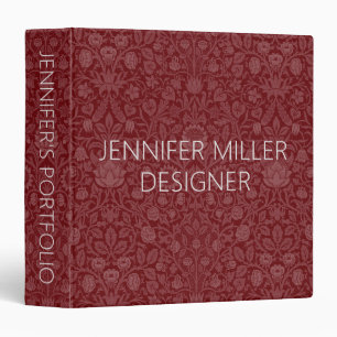 Oriental style floral design in dark red binder