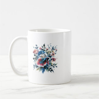 Oriental style flowers and beta fish mug