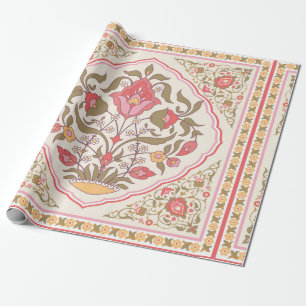 Oriental style ornate floral design wrapping paper