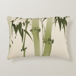 Oriental style painting, bamboo branches 2 accent pillow