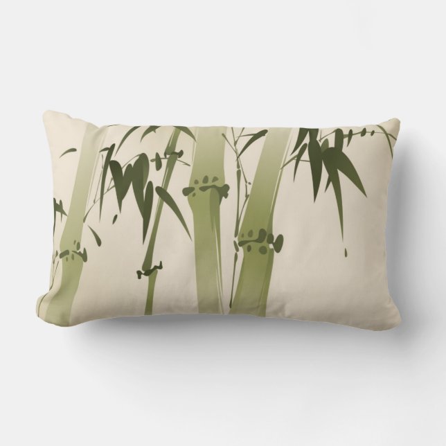 Oriental style painting, bamboo branches 2 lumbar pillow (Front)