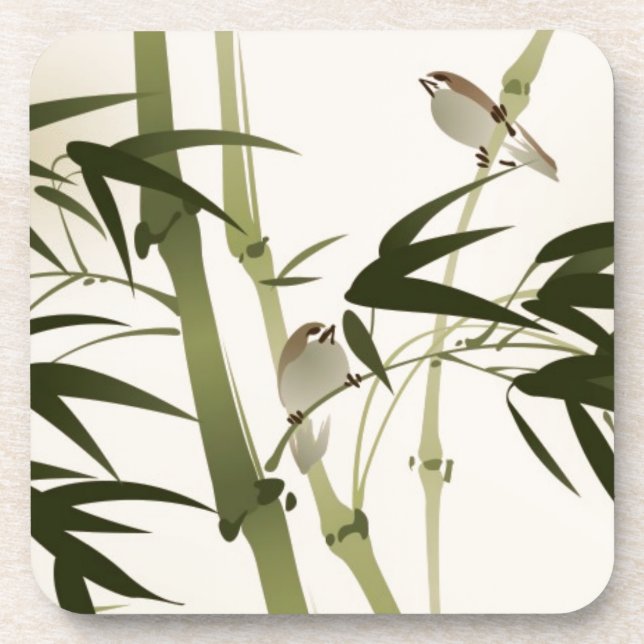 Oriental style painting, bamboo branches coaster (Front)