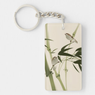 Oriental style painting, bamboo branches keychain