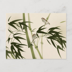 Oriental style painting, bamboo branches postcard