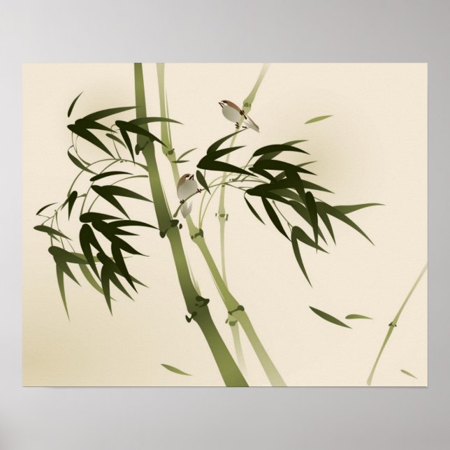 Oriental style painting, bamboo branches poster (Front)