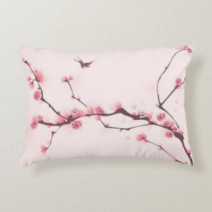 Oriental style painting, cherry blossom decorative pillow