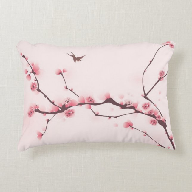 Oriental style painting, cherry blossom decorative pillow (Front)