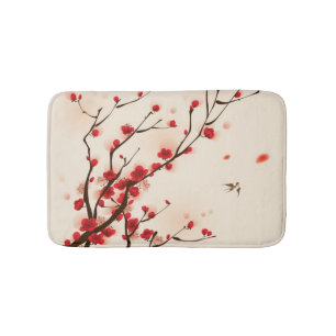 Oriental style painting, plum blossom in spring 2 bath mat