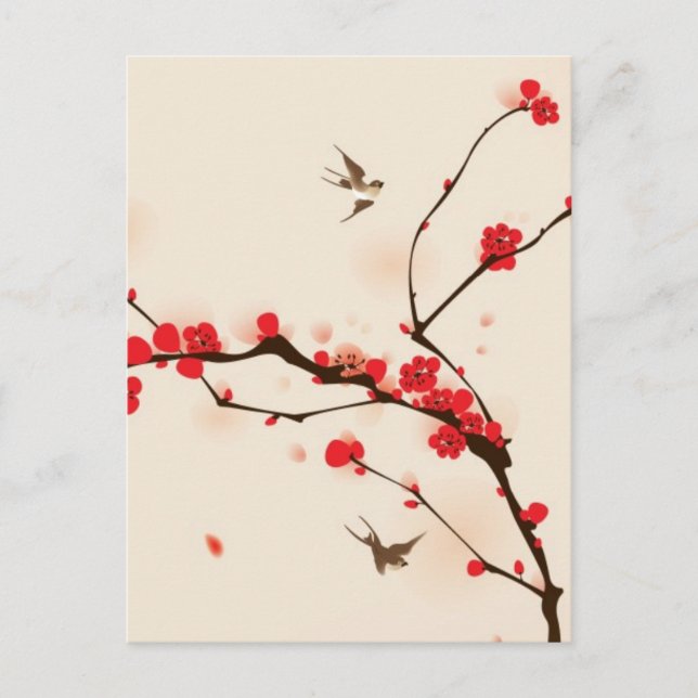 Oriental style painting, plum blossom in spring 3 postcard (Front)
