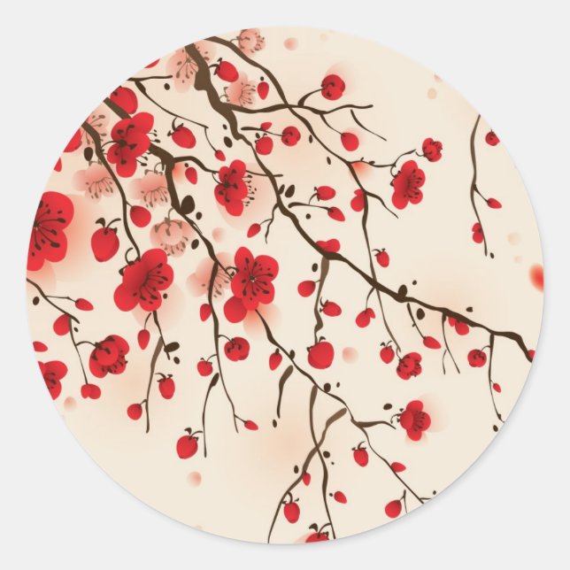 Oriental style painting, plum blossom in spring classic round sticker (Front)