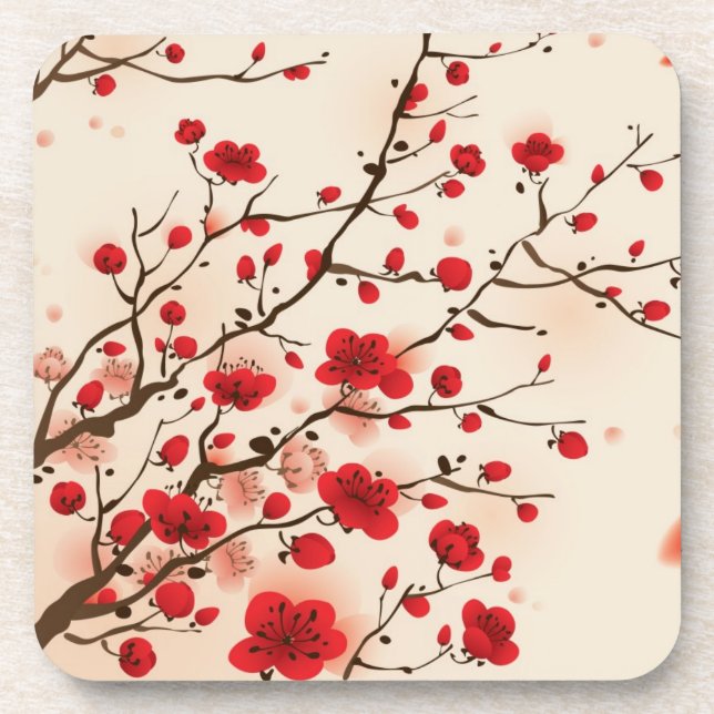 Oriental style painting, plum blossom in spring coaster (Front)
