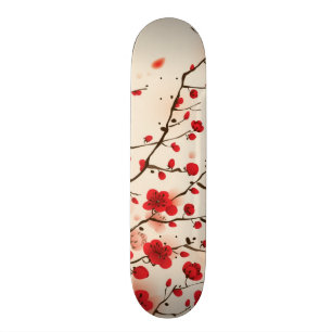 Oriental style painting, plum blossom in spring skateboard