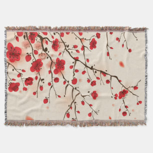 Oriental style painting, plum blossom in spring throw blanket