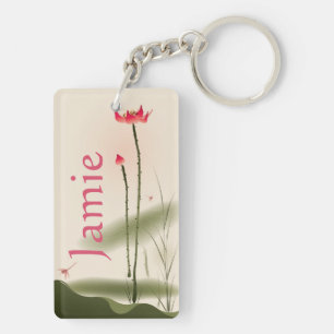 Oriental style painting, tall Lotus Keychain