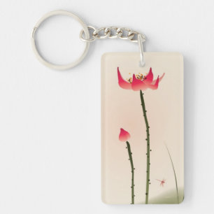 Oriental style painting, tall Lotus Keychain