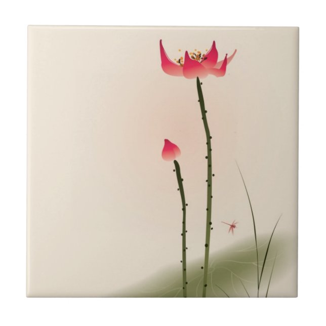 Oriental style painting, tall Lotus Tile (Front)