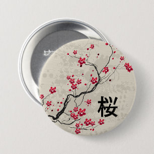 Oriental Style Sakura Cherry Blossom Art 3 Inch Round Button
