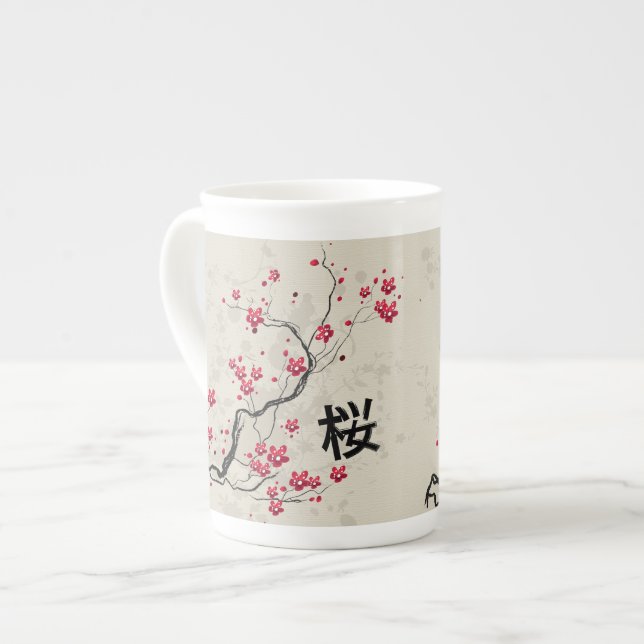 Oriental Style Sakura Cherry Blossom Art Bone China Mug (Front Left)