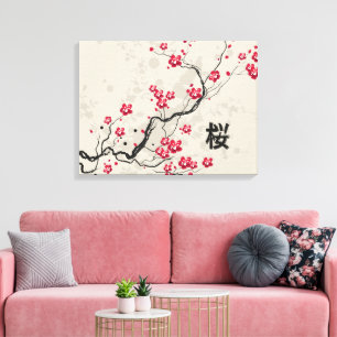 Oriental Style Sakura Cherry Blossom Art Canvas Print