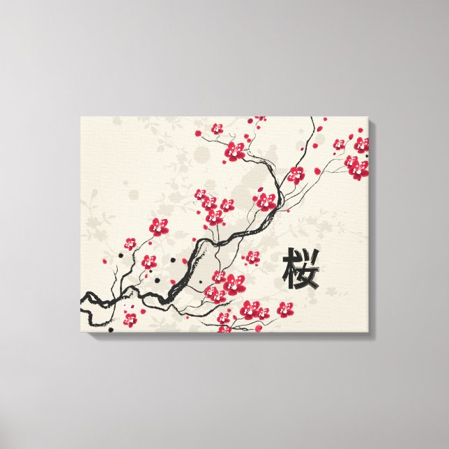 Oriental Style Sakura Cherry Blossom Art Canvas Print (Front)