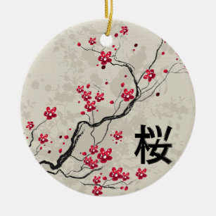 Oriental Style Sakura Cherry Blossom Art Ceramic Ornament