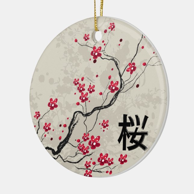 Oriental Style Sakura Cherry Blossom Art Ceramic Ornament (Left)