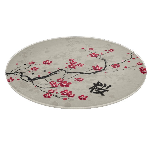 Oriental Style Sakura Cherry Blossom Art Cutting Board (Corner)