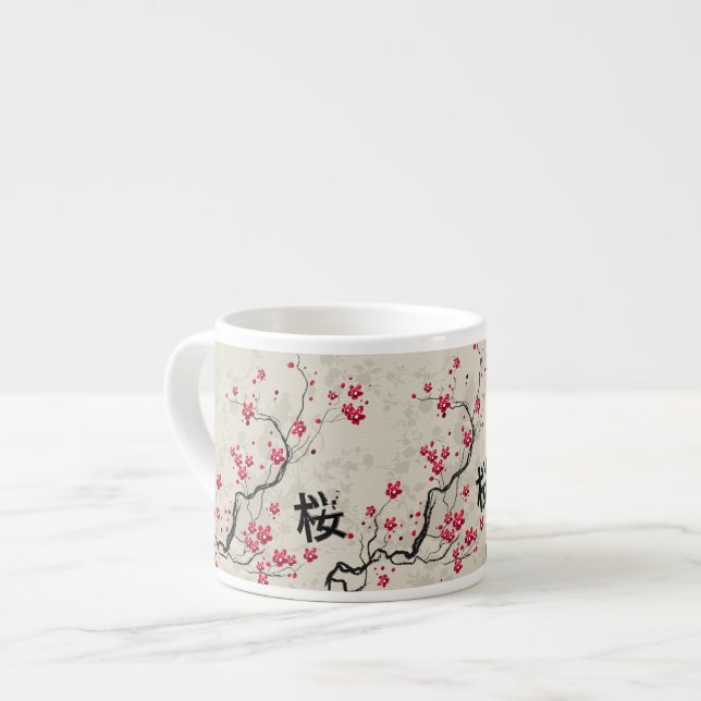 Oriental Style Sakura Cherry Blossom Art Espresso Cup (Front Left)