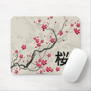 Oriental Style Sakura Cherry Blossom Art Mouse Pad