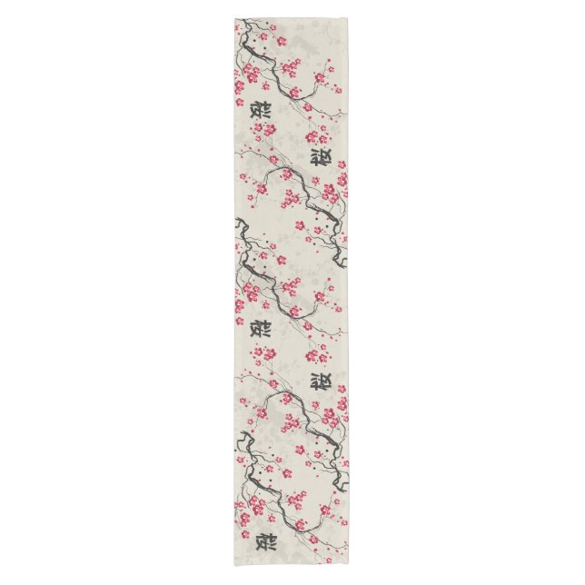 Oriental Style Sakura Cherry Blossom Art Short Table Runner (Front)