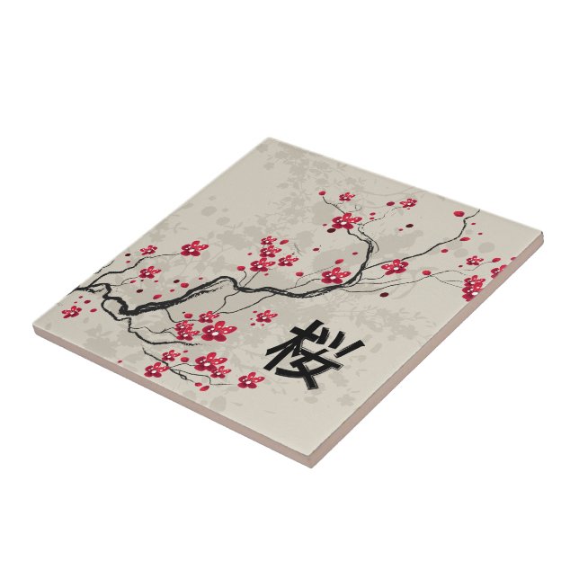 Oriental Style Sakura Cherry Blossom Art Tile (Side)