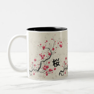 Oriental Style Sakura Cherry Blossom Art Two-Tone Coffee Mug