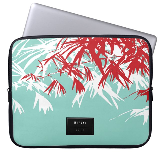Oriental Stylish Chic Modern Zen Red Bamboo Leaves Laptop Sleeve (Front)