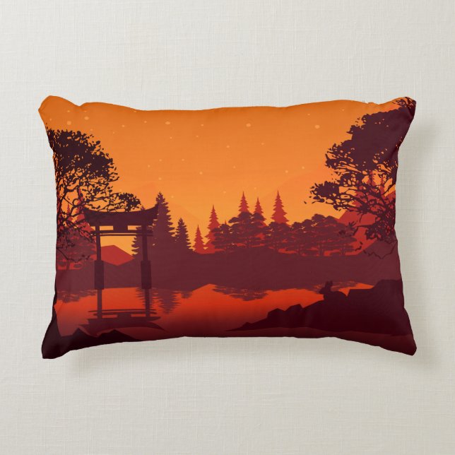 Oriental Sunset Accent Pillow (Front)