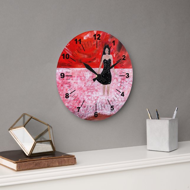 Oriental Sunset Painting by Alfred Fox Large Clock (Office)