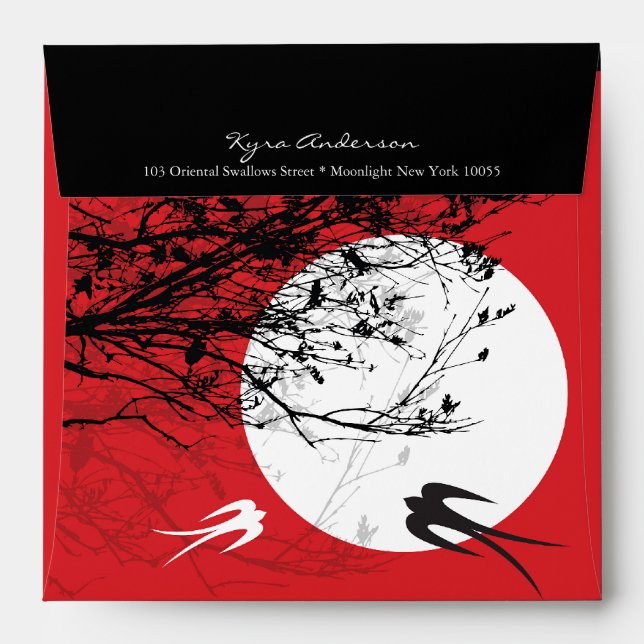 Oriental Swallows in Moonlight Custom Envelope (Back (Top Flap))