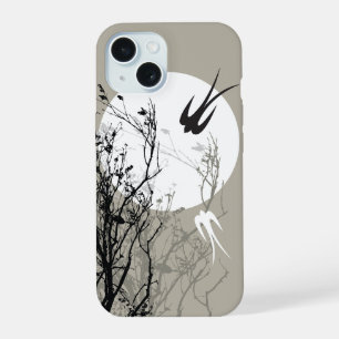 Oriental Swallows in Moonlight Silhouette Casing iPhone 15 Case