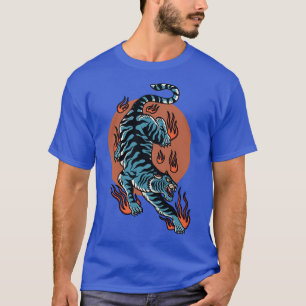 Oriental tiger vintage sunset retro red circle art T-Shirt