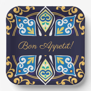 Oriental tiles, Azulejos , customizable Square Paper Plate