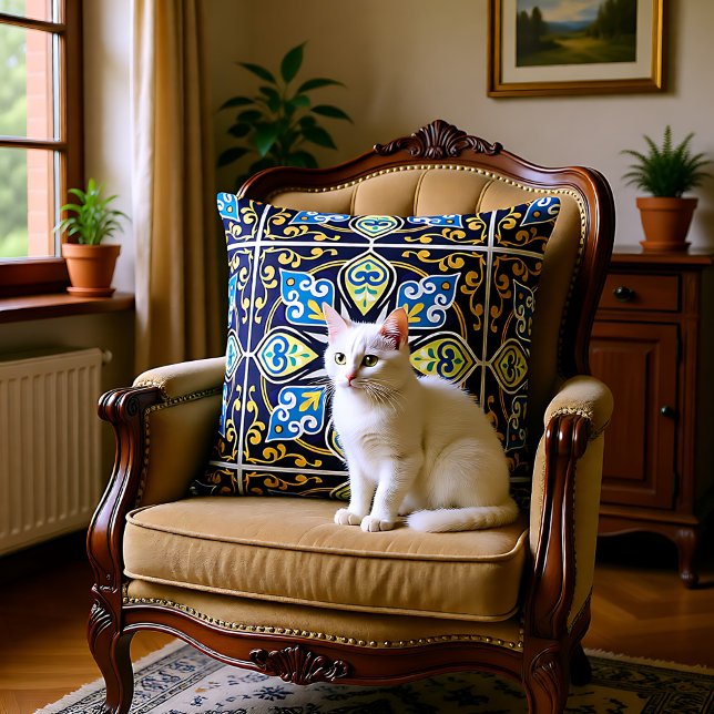 Oriental tiles, Azulejos Throw Pillow (Oriental tiles, Azulejos Throw Pillow)