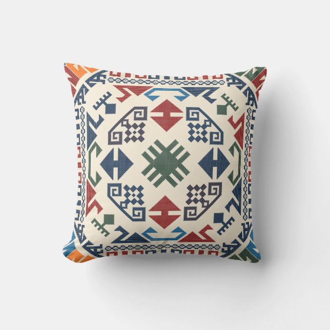 Oriental Traditional Turkish Kilim Patterns Throw Pillow (Front)