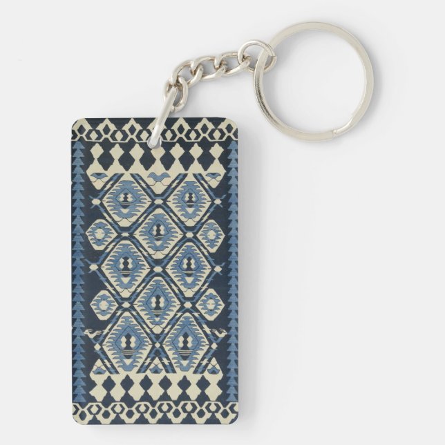 Oriental Turkish Persian Carpet Blue Keychain (Back)