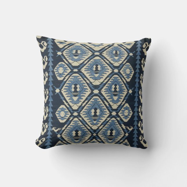Oriental Turkish Persian Carpet Blue Throw Pillow (Front)