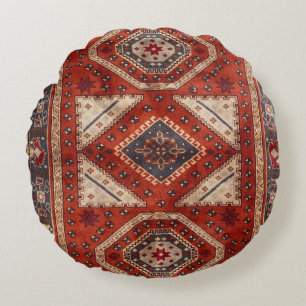 Oriental Turkish Persian Carpet Red Round Pillow