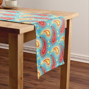 Oriental Turquoise Orange Persian Paisley Pattern Short Table Runner