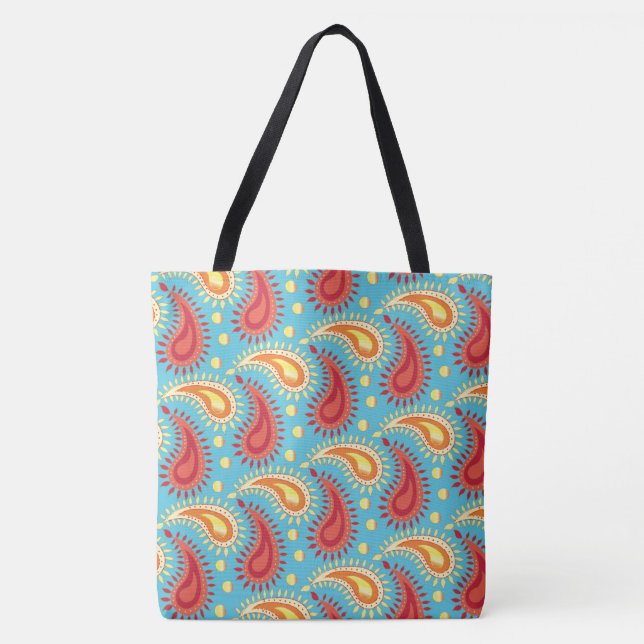 Oriental Turquoise Orange Persian Paisley Pattern Tote Bag (Front)
