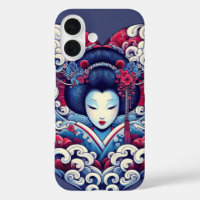Oriental vector blue violet abstract Geisha waves