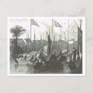 Oriental vessels in port 1800s postcard