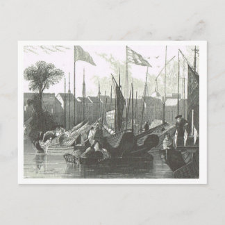 Oriental vessels in port 1800s postcard